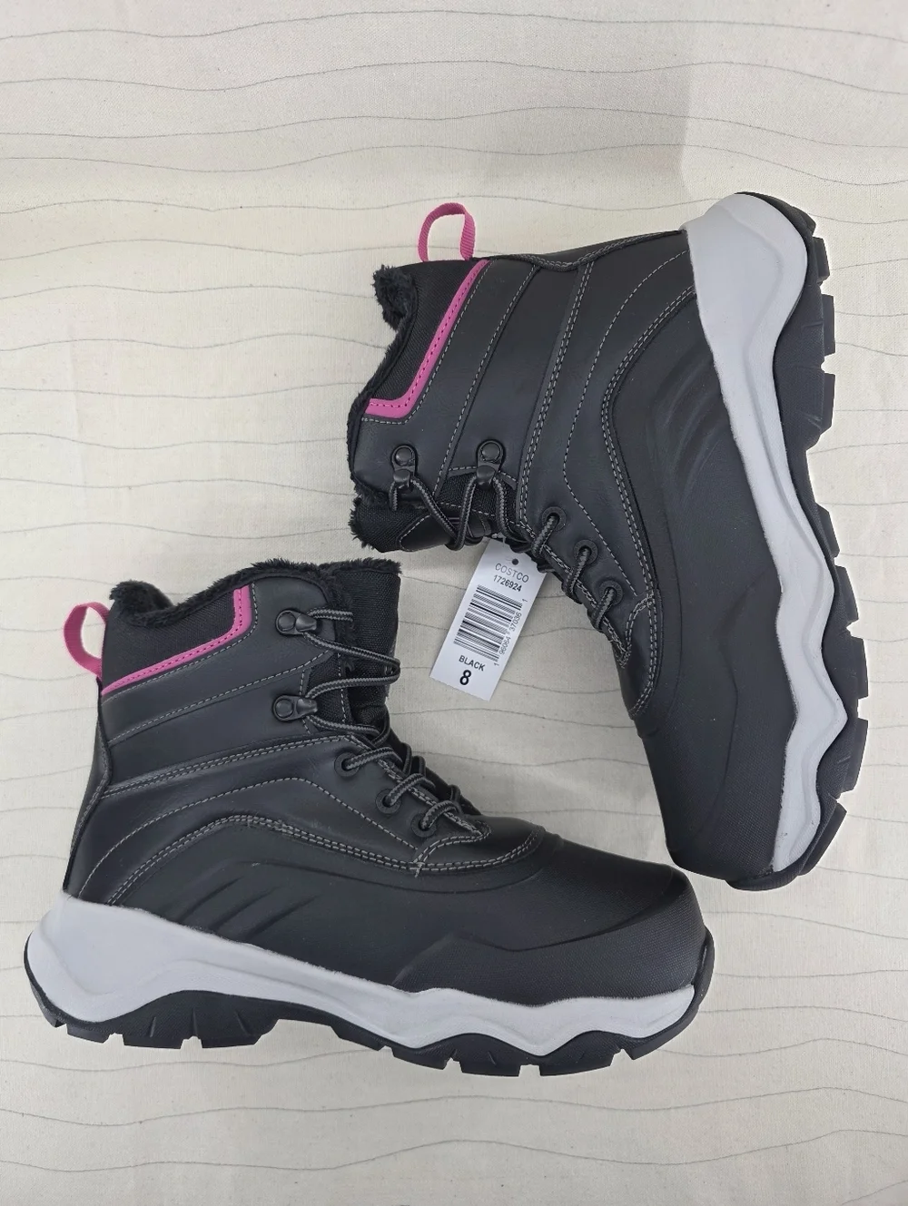 Khombu Womens Riley Black Shell Lace-up Winter Snow Hiking Boots Size 8 NEW